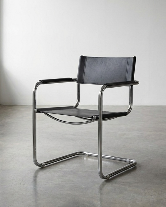 chrom sessel im mid-century-modern vintage style in schwarz zum sitzen